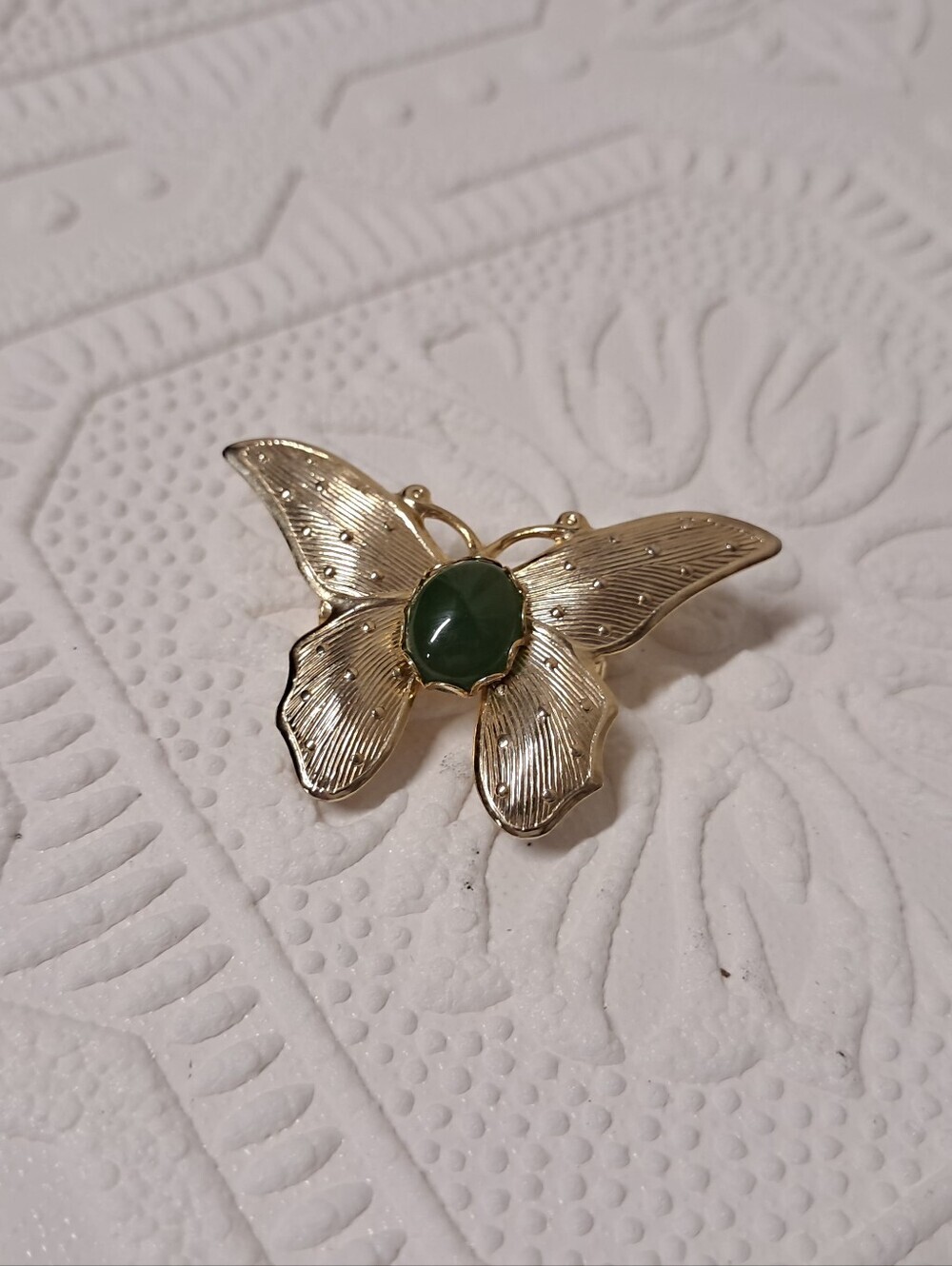 Gold Tone Butterfly Brooch With Gemstone - Picture 1 of 5